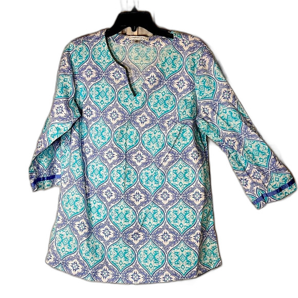 Croft & Barrow cotton tunic vneck 3/4 sleeve ribbon accent around sleeve size XL - Picture 1 of 7